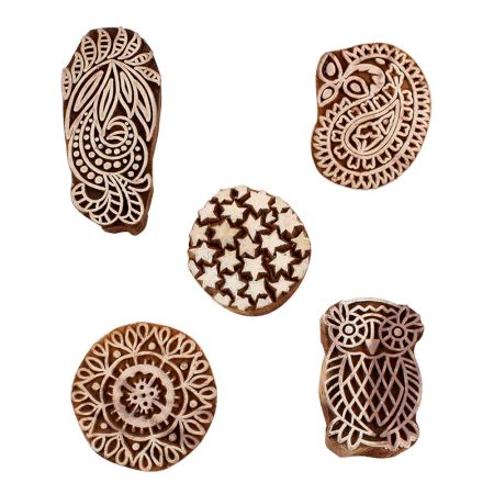 Set of 5 Piece New Mix Wooden Printing Blocks